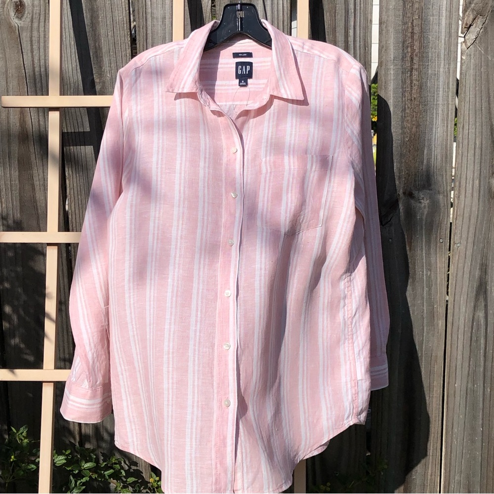 NEW Gap Pink Striped Linen Blouse long Sleeves S